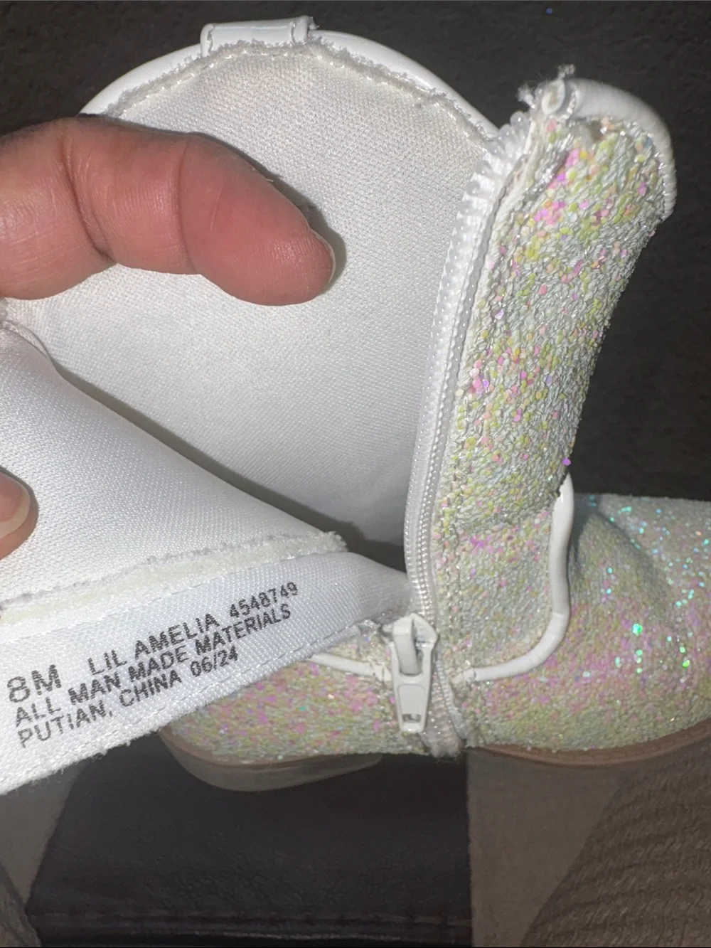 Kelly & Katie White Iridescent Glitter Kids Zip Boots